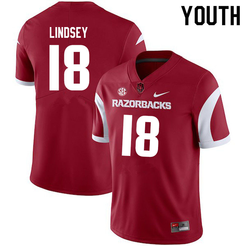 Youth #18 Jack Lindsey Arkansas Razorbacks College Football Jerseys Sale-Cardinal